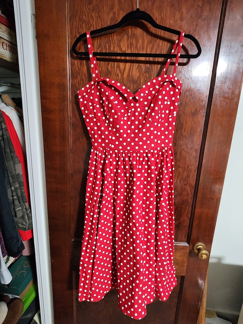 Stop Staring Red White Polka Dot 1950s Swing Dress Sweetheart Rockabilly NWOT L